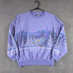 Lifestyles Vintage 1991 Winter Scene Graphic Sweatshirt One Size Purple